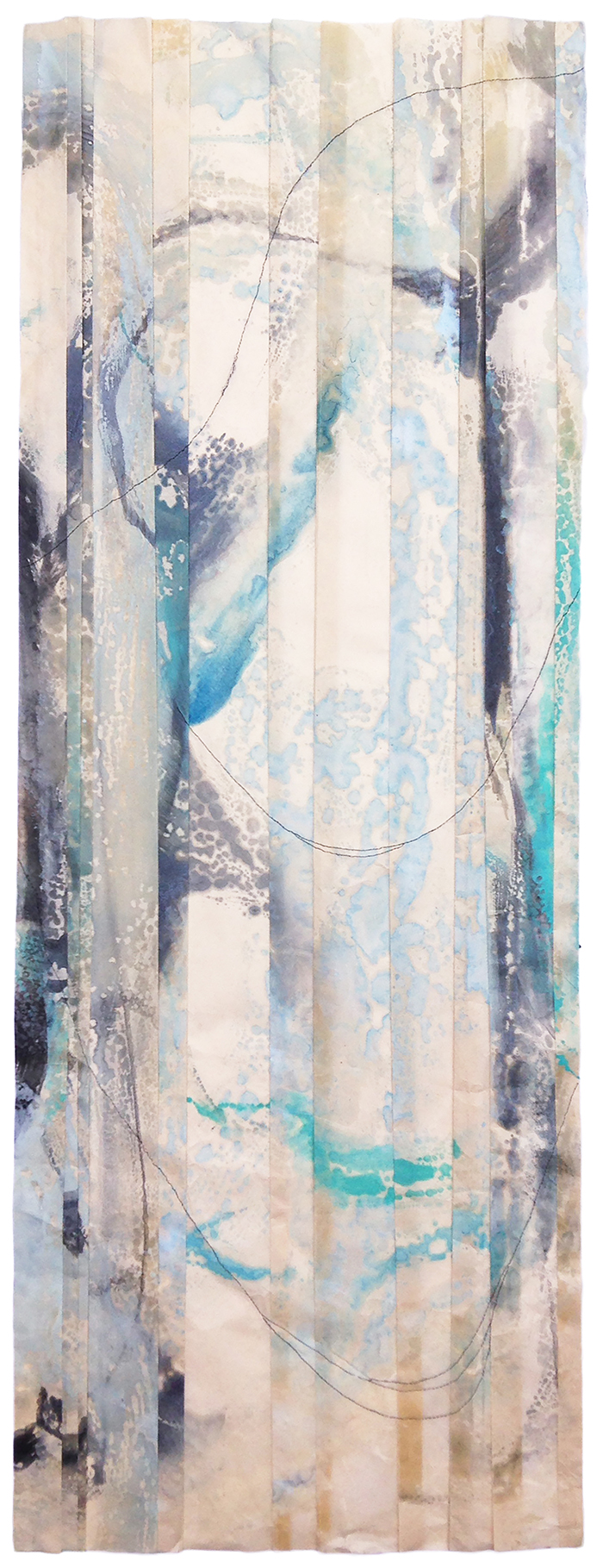 Folded September 2014 web, Pigmented Beeswax and Silk Thread on Kitakata, 48x18