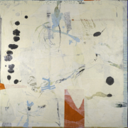 Tracey Adams - Kintsugi, encaustic, collage and japanese papers on panel, 45x45, 2019
