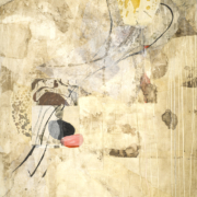 Tracey Adams - A Spider in The House, Collage, Encaustic, Ink and Charcoal on Panel, 40×30, 2022