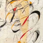 Tracey Adams - Tangle 11, collage_encaustic, ink on Dibond_11.5×9.75, 2022