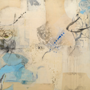 Tracey Adams - Memories of Trees, collage, encaustic, charcoal and ink on panel, 36×36, 2023