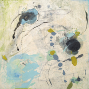 Tracey Adams - Overheard Conversations, collage, encaustic, ink and graphite on panel, 24×24, 2023