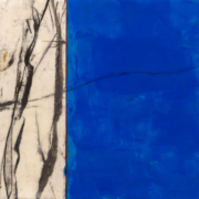 Tracey Adams - Interregnum 1, Encaustic, oil and collage on panel, 12×12, 2025