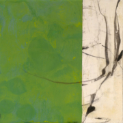 Tracey Adams - Interregnum 2, Encaustic, oil and collage on panel, 12×12, 2025