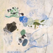 Tracey Adams - Kimyou, Collage, Encaustic and charcoal on panel, 36×36, 2025